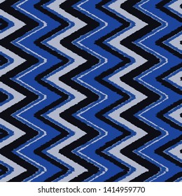 art striped, dip dye Seamless tie-dye pattern of indigo color on white silk. Hand painting fabrics - nodular batik. Shibori dyeing. - Illustration - Illustration