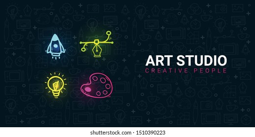 Art Studio. Background with doodle design elements