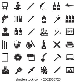 Art Studio Icons. Black Scribble Design. Vector Illustration.