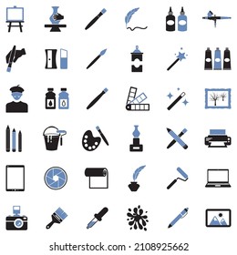 Art Studio Icons. Two Tone Flat Design. Vector Illustration.