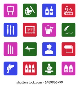 Art Studio Icons. White Flat Design In Square. Vector Illustration.
