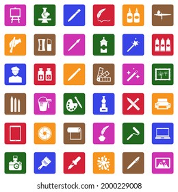 Art Studio Icons. White Flat Collection In Square. Vector Illustration.