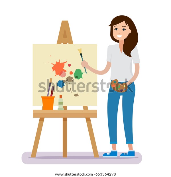 Art Studio Interior Woman Artist Drawing Stock Vector (Royalty Free ...