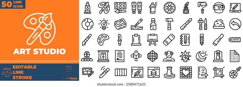 Art Studio Line Editable Icons set. Vector illustration in modern thin line style of art studio icons: print, color, brush, etc