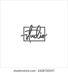 art studio script font square shape vector logo template