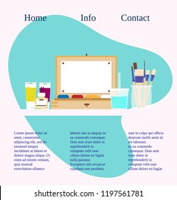 Art studio site template with different art tools.