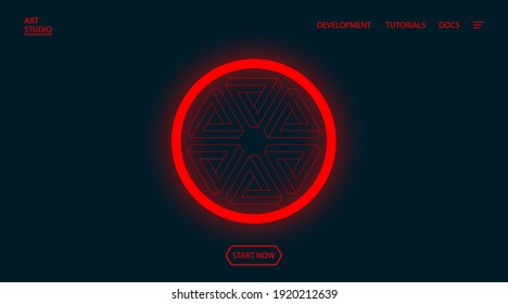 ART Studio. Transformation and evolution background design for landing page. Abstract geometric composition for a site. Red circle  and penrose triangles minimalistic tempale vector illustration