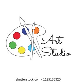 Art studio vector logo. Palette and brushes logo for art studio.