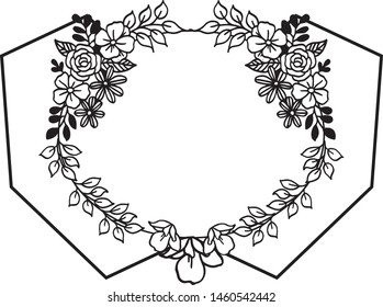 Art style of flower frame black and white for poster. Vector