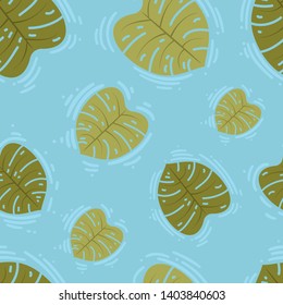 Art style. Green Monstera Leaf Vector Pattern