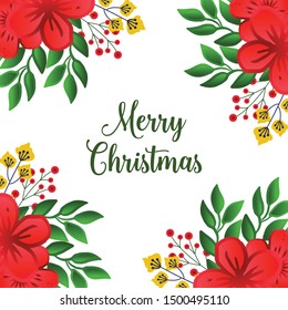 Art style of red floral frame for concept card merry christmas. Vector