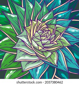 Arte con planta suculenta. Ilustración vectorial dibujada a mano con tema vegetal