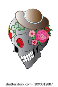 Art Sugar Skull Day of the dead. Hand drawing and make graphic vector.