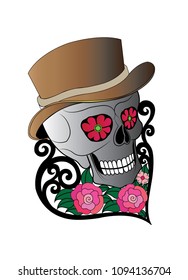 Art Sugar skull Day of the dead. Hand drawing and make graphic vector.