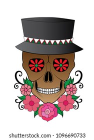 Art Sugar Skull Day of the dead. Hand drawing and make graphic vector.