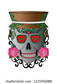 Art Sugar Skull Day of the dead. Hand drawing and make graphic vector.