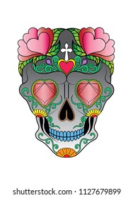 Art Sugar Skull Day of the dead. Hand painting and make graphic vector.
