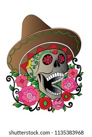 Art Sugar Skull Day of the dead. Hand drawing and make graphic vector.