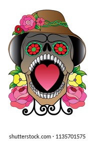 Art Sugar Skull Day of the dead. Hand drawing and make graphic vector.