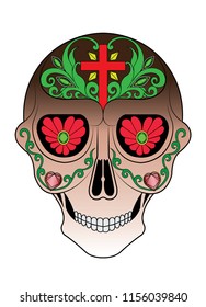 Art Sugar Skull Day of the dead. Hand drawing and make graphic vector.