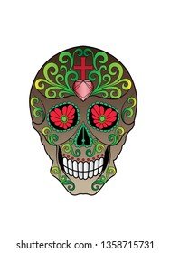 Art Sugar Skull Day of the dead. Hand drawing and make graphic vector.