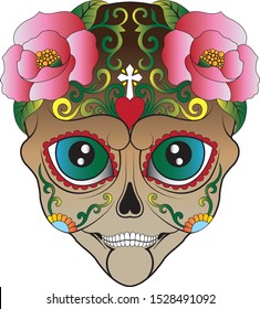 Art Sugar Skull Day of the dead. Hand drawing and make graphic vector.