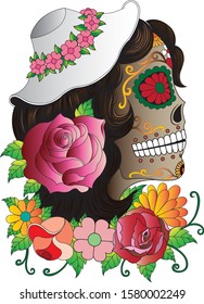 Art Sugar Skull Day of the dead. Hand drawing and vector.