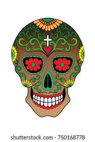 Art Sugar Skull day of the dead. Hand drawing and make graphic vector.
