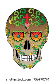 Art Sugar Skull Day of the dead. Hand painting ans make graphic vector.