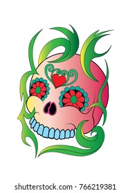 Art Sugar Skull Day of the dead. Hand drawing and make graphic vector.