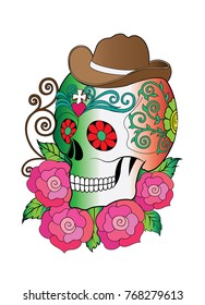Art Sugar Skull Day of the dead. Hand drawing and make graphic vector.