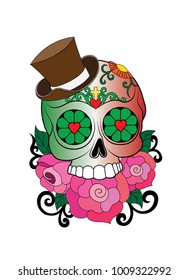 Art Sugar Skull Day of the dead.Hand drawing and make graphic vector.