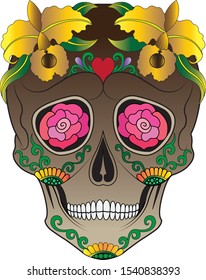 Art Sugar Skull Day of the dead.Hand drawing and make graphic vector.