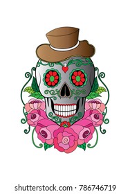 Art Sugar Skull Day of the dead.Hand drawing and make graphic vector.