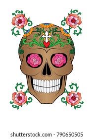 Art Sugar Skull Day of the dead.Hand drawing and make graphic vector.