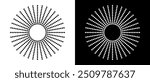 Art sun background. Icon template or logo with halftone dotted lines. Black shape on a white background and the same white shape on the black side.