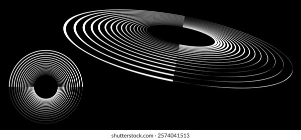 Art sun background. Perspective view. Icon template or logo, design element with lines. White shape on a black background.
