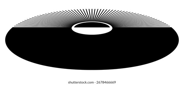 Fondo del sol del arte. Vista de Perspectiva. Plantilla de ícono o logotipo con líneas. Forma blanca sobre fondo negro.