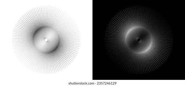 Art sun background. Tattoo template or logo with halftone dotted lines. Black shape on a white background and the same white shape on the black side.