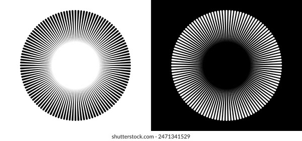 Art sun background. Tattoo template or logo with lines. Black shape on a white background and the same white shape on the black side.