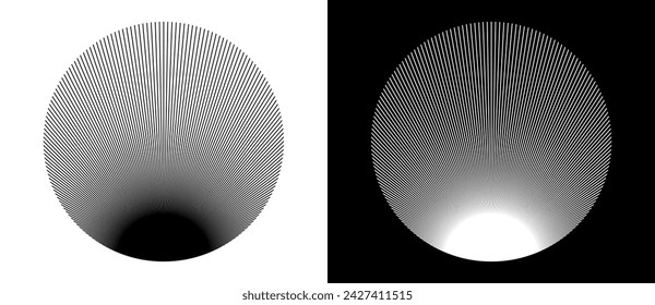 Art sun concept background. Tattoo template or logo with lines. Black shape on a white background and the same white shape on the black side.