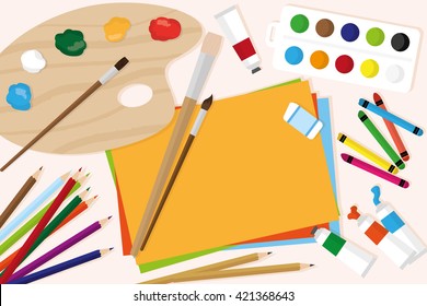 Art supplies flat vector