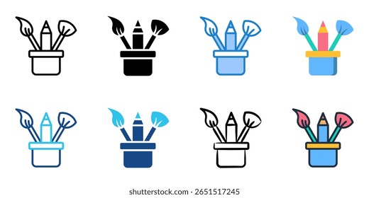 Art Supplies icon set multiple style collection 

