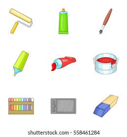 Art supplies icons set. Cartoon illustration of 9 art supplies vector icons for web