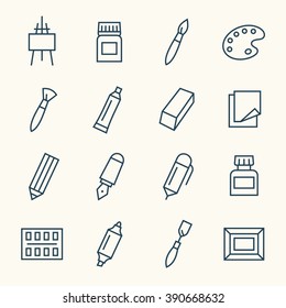 Art supplies line icons