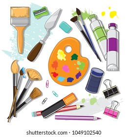art supplies on a white background