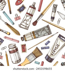 Art supplies seamless vector pattern