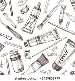 Art supplies seamless vector pattern