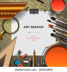 Art supplies template and artist tools  vector illustration  