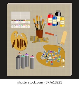 Art supplies and tools vector pack. Painting tools icon set. Materials for painting. Vector illustration.